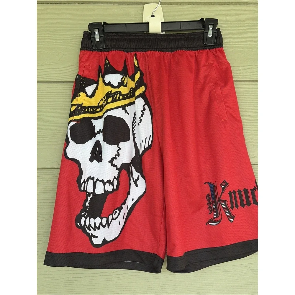 Skull & Crown Red KNUCKLEHEADS Lacrosse Athletic Activewear Shorts Youth XL NEW